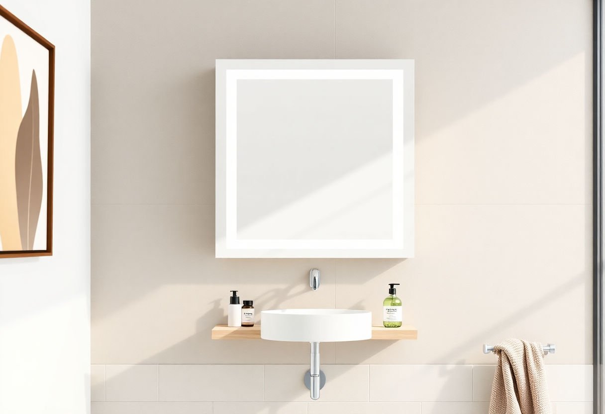 Contenitore specchio bagno con design moderno.