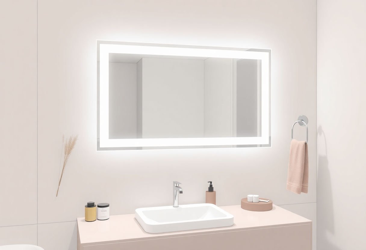 Specchio retroilluminato in un bagno moderno