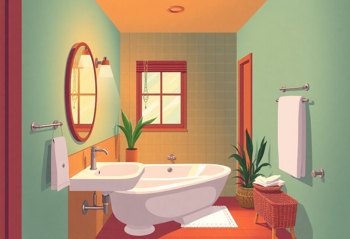 Bagno con colori caldi e luci accoglienti