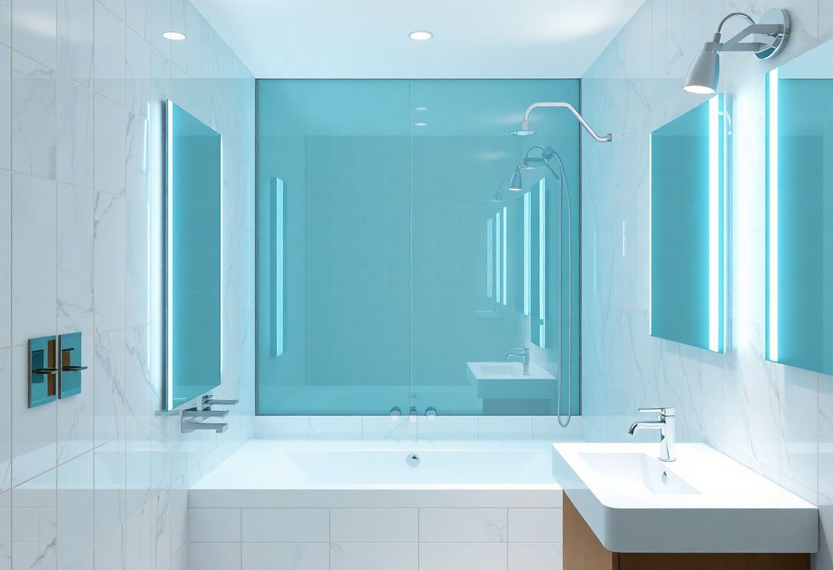 Luci LED illuminate in un bagno